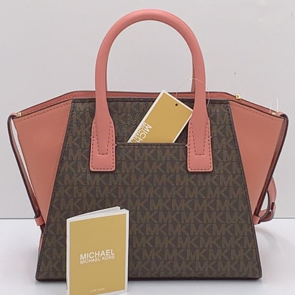 Michael Kors Avril Small Logo Top-Zip Satchel Sunset Rose - Picture 6 of 16